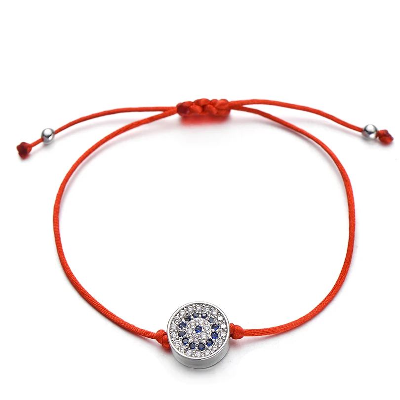 silver Pipitree Модный 12 мм Круглый CZ браслет evil eye регулируемые черные красные браслеты для женщин и мужчин брендовые ювелирные изделия подарок - Окраска металла: silver
