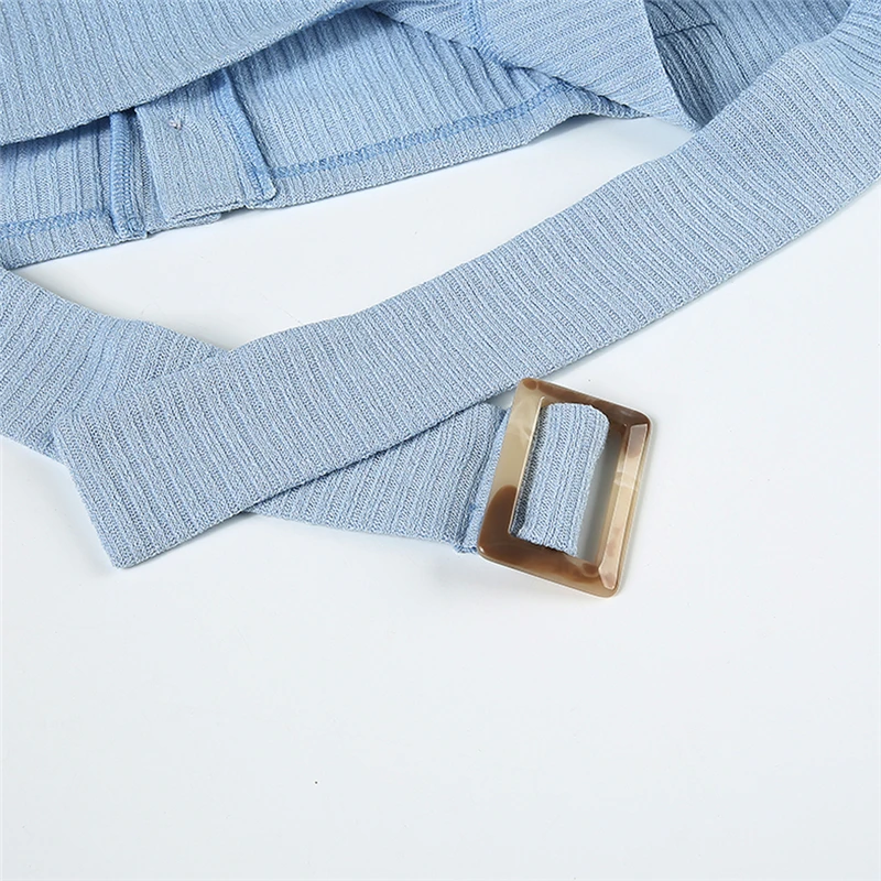 2019 Новый женский длинный рукав Повседневное вязаный свитер Одноцветный синий