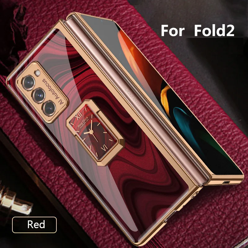 plating pc hard phone cover for samsung galaxy z fold 2 5g case color pattern rotating ring bracket shockproof protective funda free global shipping