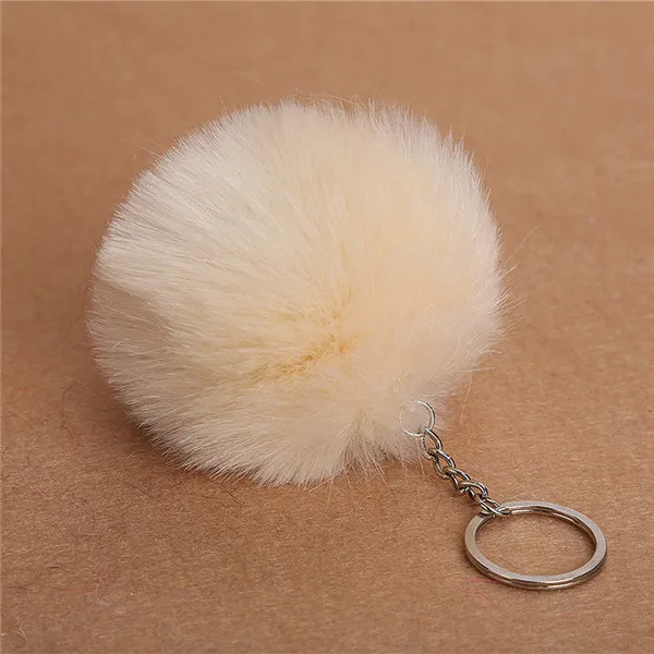 Beige 8 см пушистые шарики из меха кролика рекс, брелок из искусственного меха кролика, брелок с меховым помпоном, брелок для автомобиля, сумка, подвеска, 30 цветов - Цвет: Beige