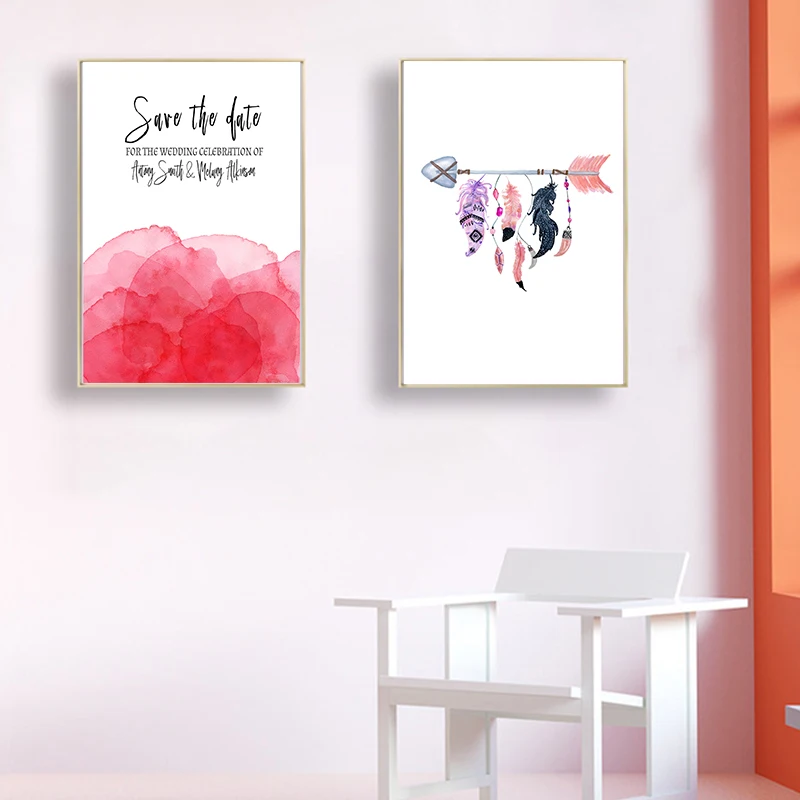 Акварельный розовый постер Ловец снов перо Wrrow стена искусство фотообои картины