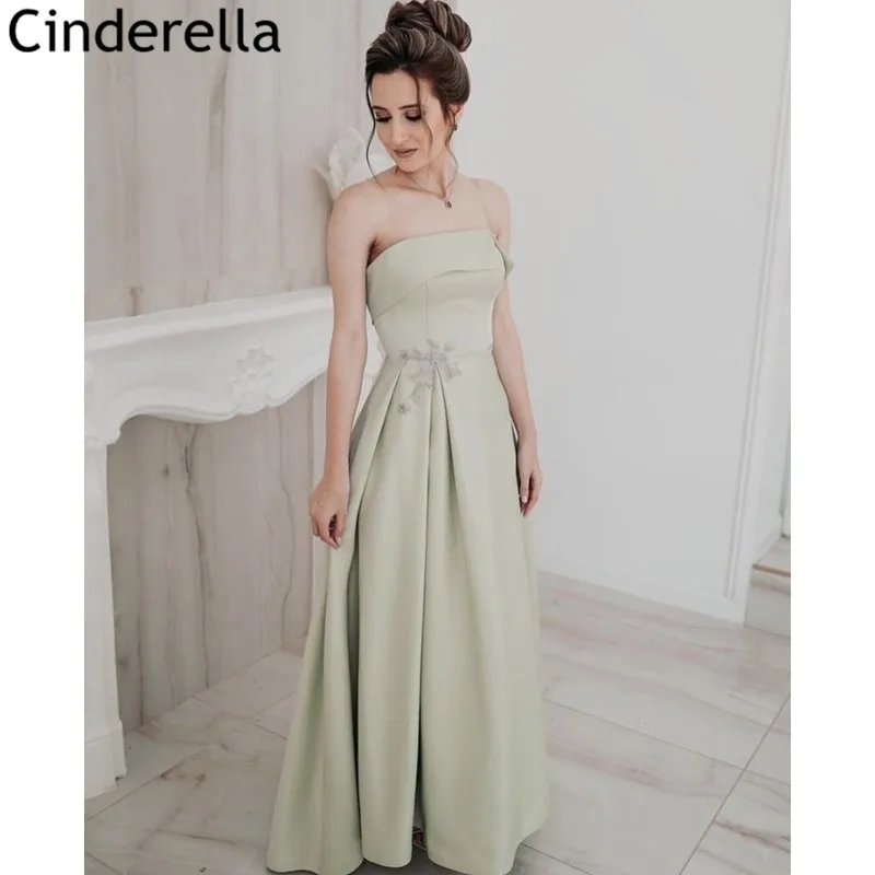 

Prom Dresses Mint Green Strapless A-Line High Quality Satin Crystal Prom Dresses With Zipper Back vestidos de fiesta de noche