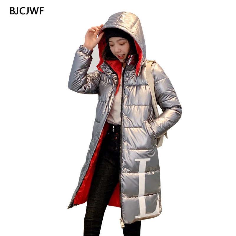 Зимняя куртка для женщин casaco feminino Мода Глянцевая письмо парка Print плотное теплое пальто из хлопка с эффектом потертости, ботинки для снега, одежда, пальто