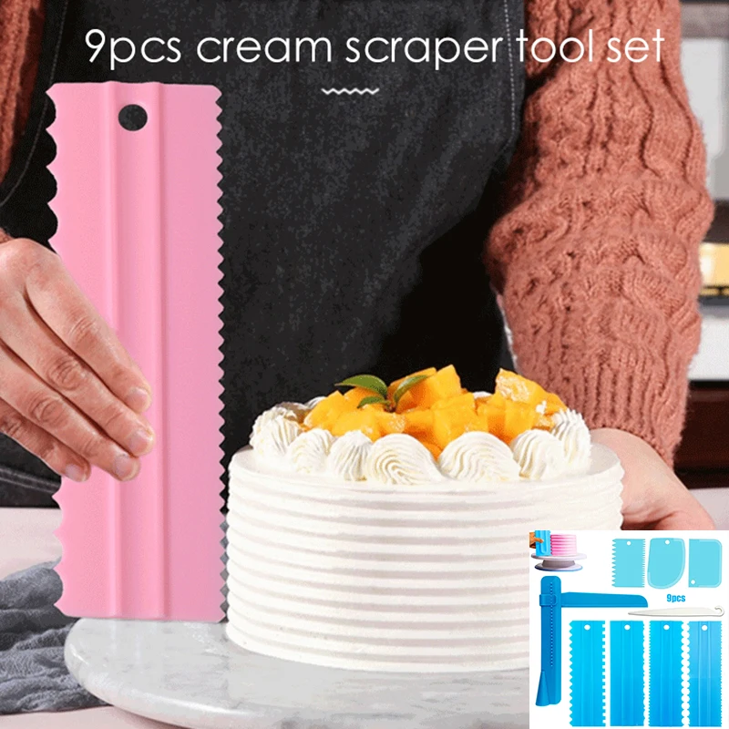

9Pcs Serrated Cake Cream Scraper Food Grade Baking Spatula DIY Dessert Decoration Smoothing Tool Stripping Knife Combination