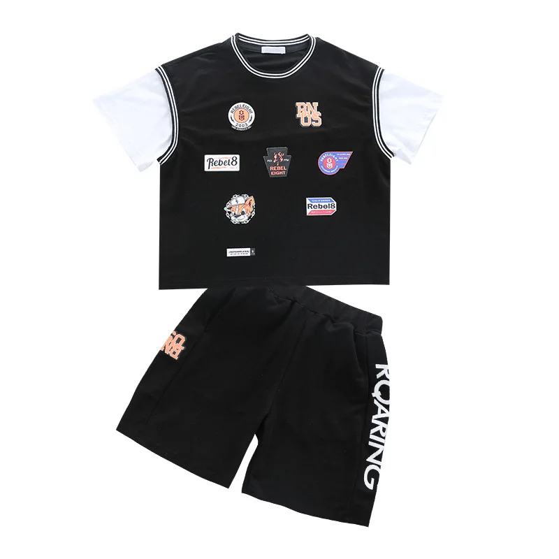 

Boys' Clothing Short-Sleeved Suit 2020 New Casual Loose Two-Piece Comfortable Fabric kids clothes boys free shipping clothes