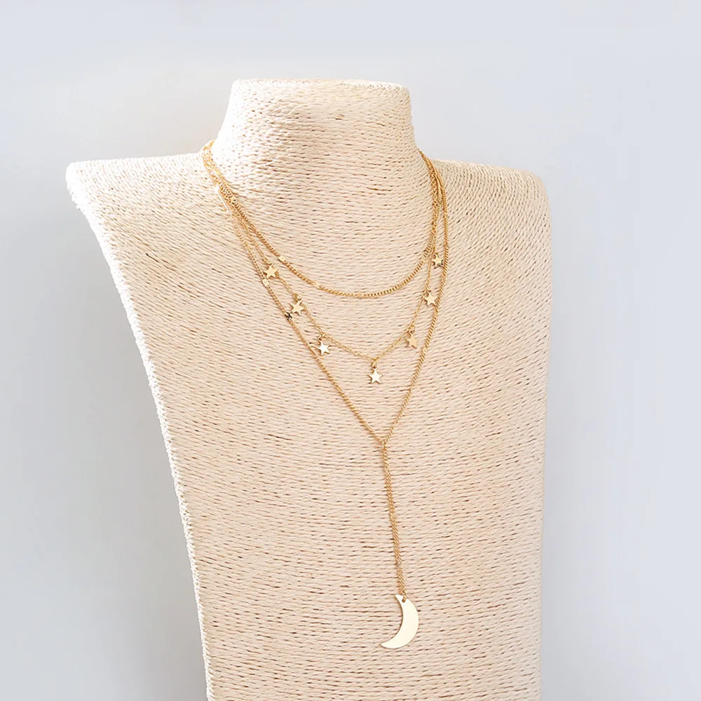 

Chic Versatile Cresent Moon Long Tassel Pendant Necklace for Women Stars Choker Neck Chain Temperament Jewelry Gift Wholesale