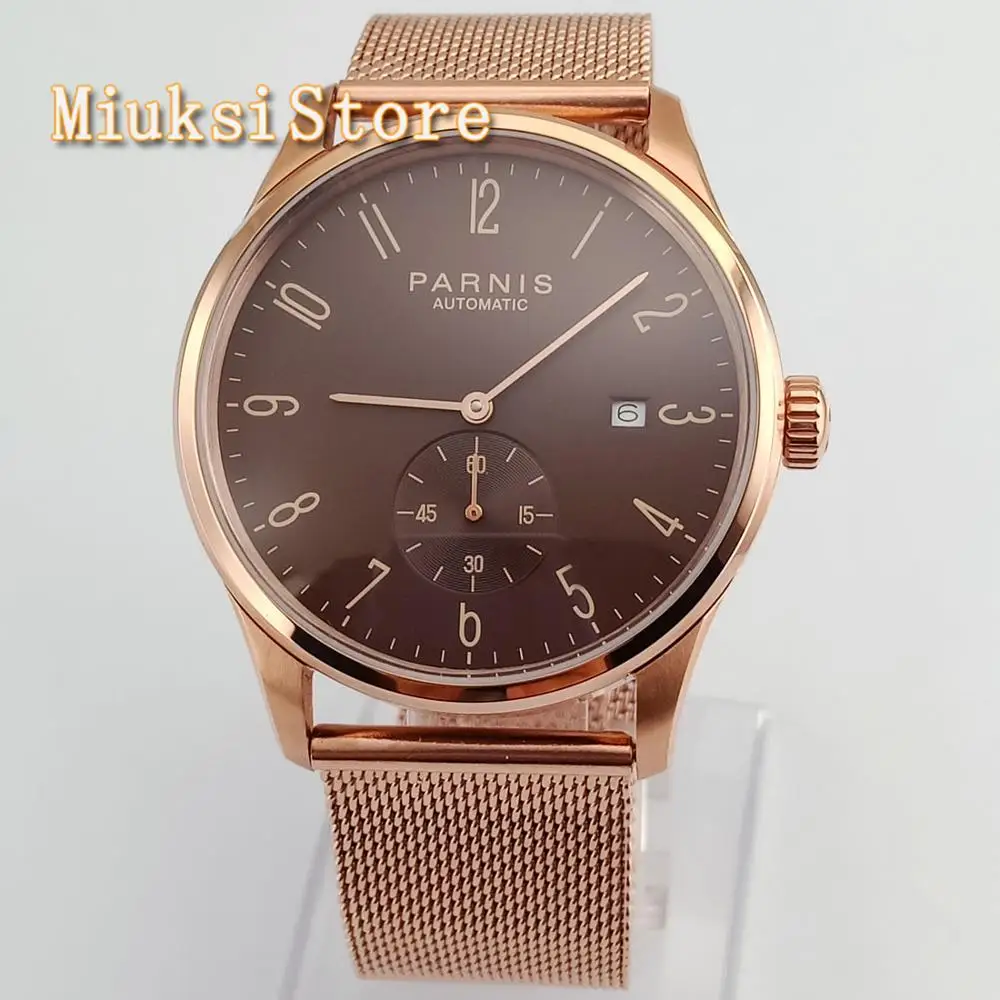 Мужские механические часы Parnis 41 мм роскошные цвета розового золота Циферблат