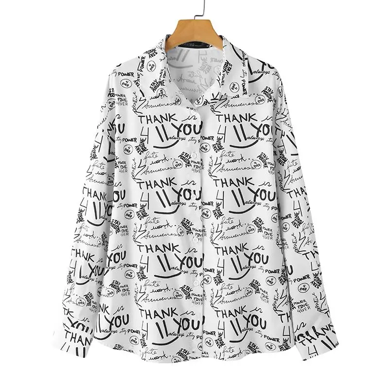 

Fashion Spring Long Sleeve Blouse ZANZEA Women Vintage Letter Printed Shirt Lapel Neck Blusas Casual Tunic Loose Office Lady Top