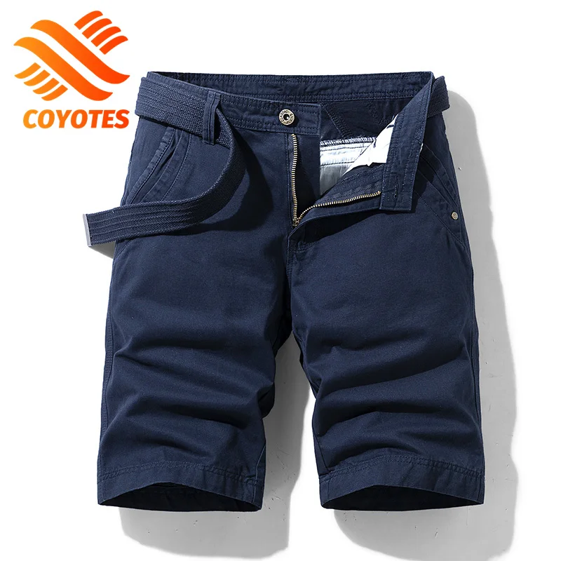 

COYOTES 2021 New Summer Solid Color Fashion Cotton Casual Breeches Cargo Men Shorts Mens Multi Pocket Hip Hop Short Pants