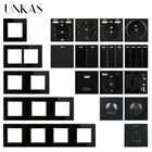 Черная стеклянная панель UNKAS, сделай сам, свободная комбинация, Тип C, французская розетка европейского стандарта, два разъема USB 1, 2, 3, 4, 4 клавиши, 12, аналогичный выключатель
