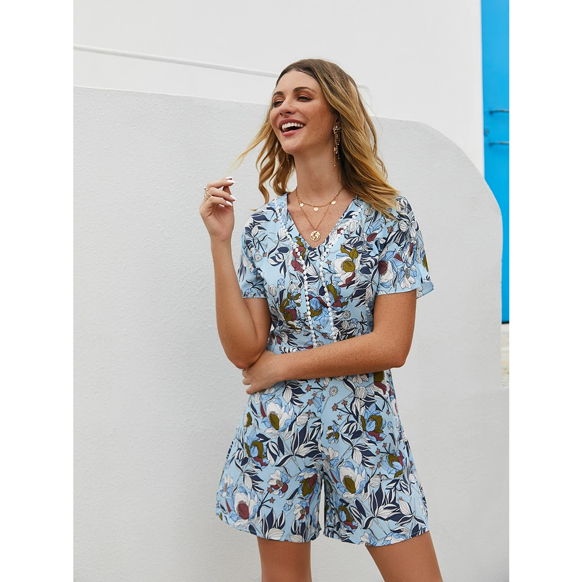 

ZOGAA Jumpsuit Women Summer High Waist Slimming Shorts Wide Leg Loose V-neck New Rompers Playsuits Leisure Trendy Print Hot Chic