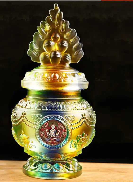 Стеклянная бутылочка благоприятный Мани аквариум с лотосом для Будды тибетское