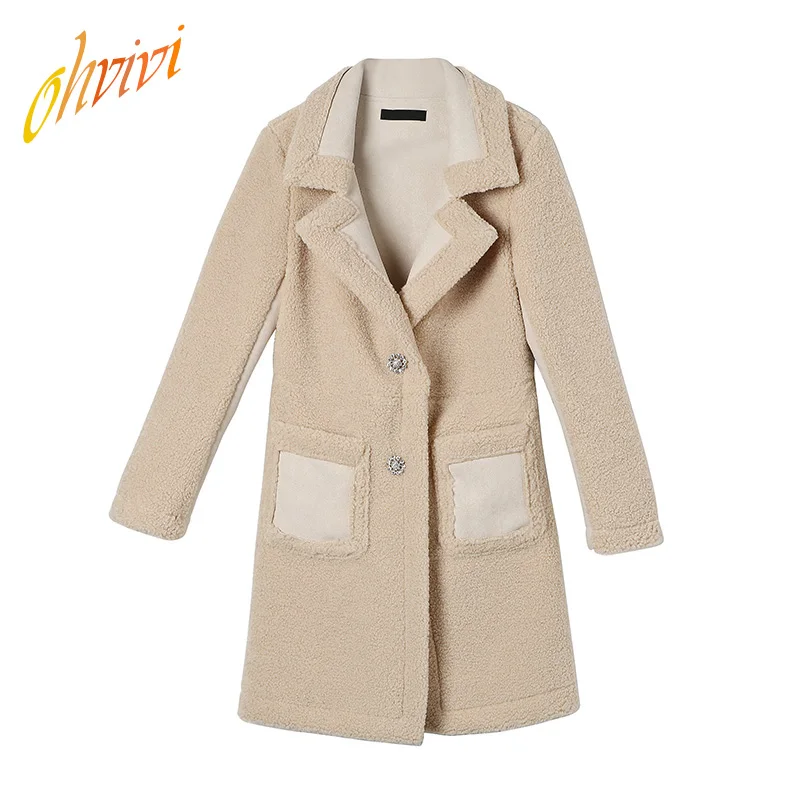 

Women Coats and Jackets Winter High Quality Mid Long Length Elegant Winter Lambskin Warm Keeping Woman Coat with Waist Pockets