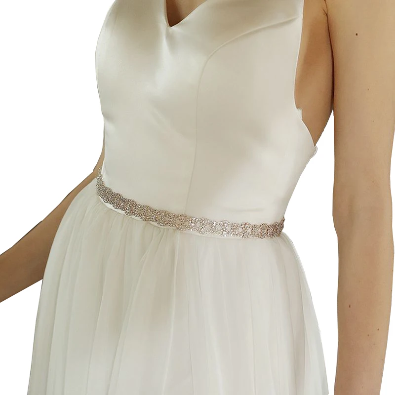 Свадебный пояс JLZXSY с кристаллами из розового золота для невесты свадебного