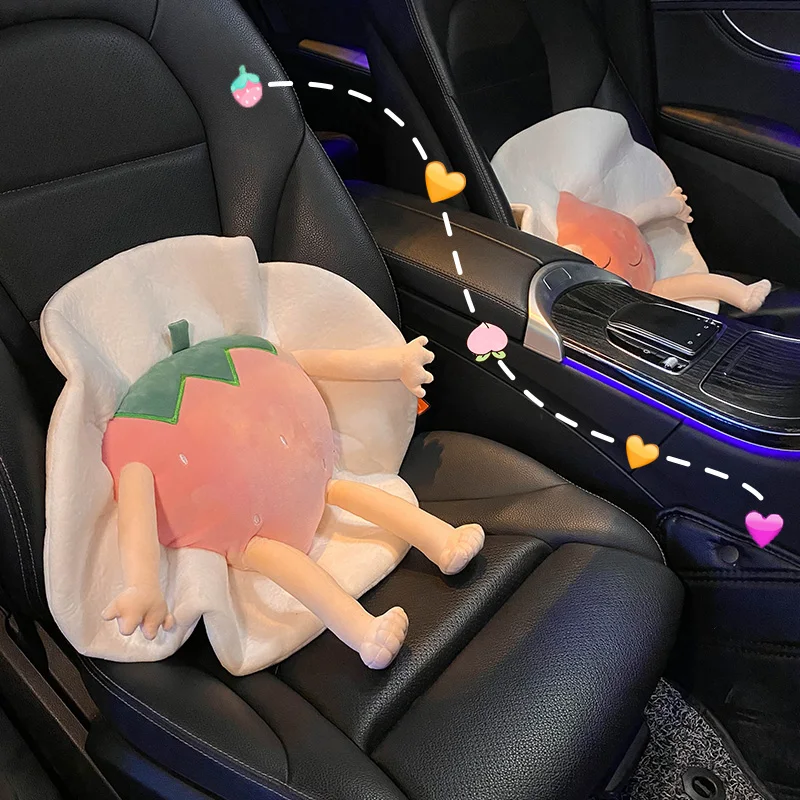 

Cartoon Strawberry Poached Egg Fruit Multifunction Lumbar Support Pillow Sofa Office Car Waist Pillow