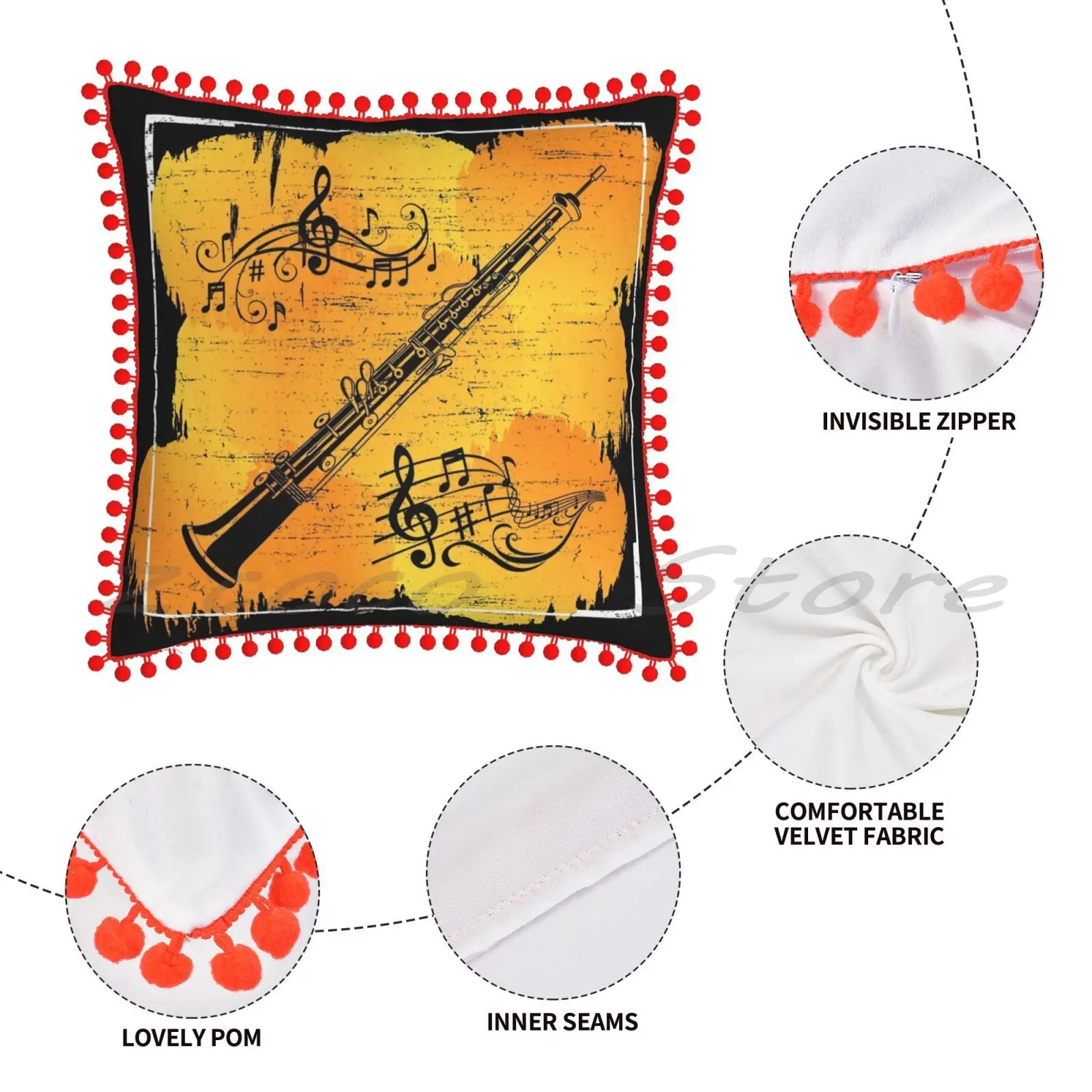 Наволочка для кларнета с надписью наволочка из хлопка и льна плюшевым помпоном