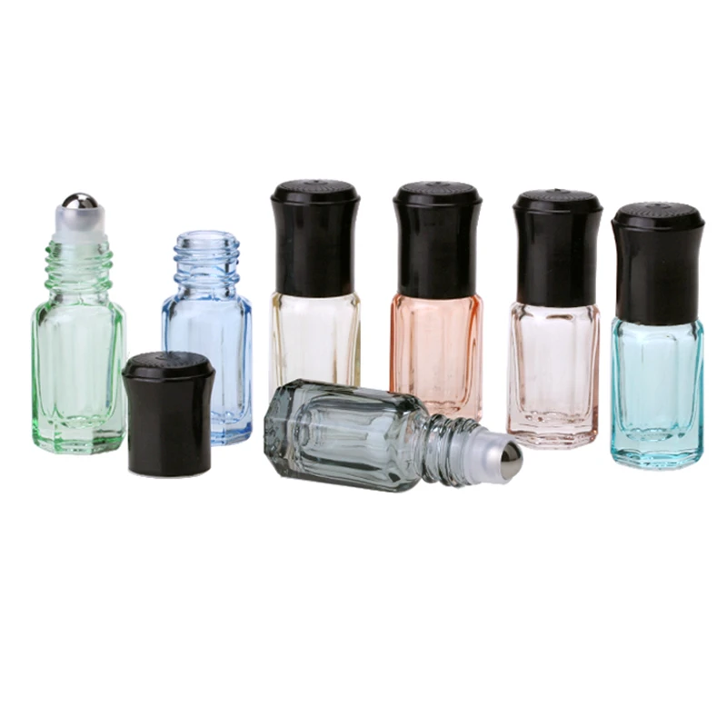 

Wholesale 3ml Empty Essential Oil Bottles With Ball Octangle Glass Transparent Rall-on Bottle Perfum Makeup Refillable Container