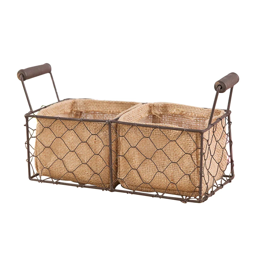 

Vintage Wire Baskets for Storage Removable Fabric Liner Wire Storage Basket with Removable Liner LXY9