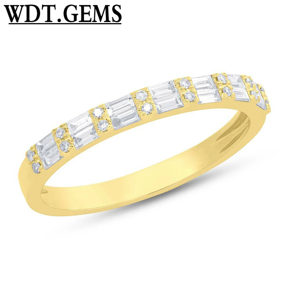 

Womens 0.35CT 10K Yellow Gold Alternating Baguette Round Real Diamond Ring Band