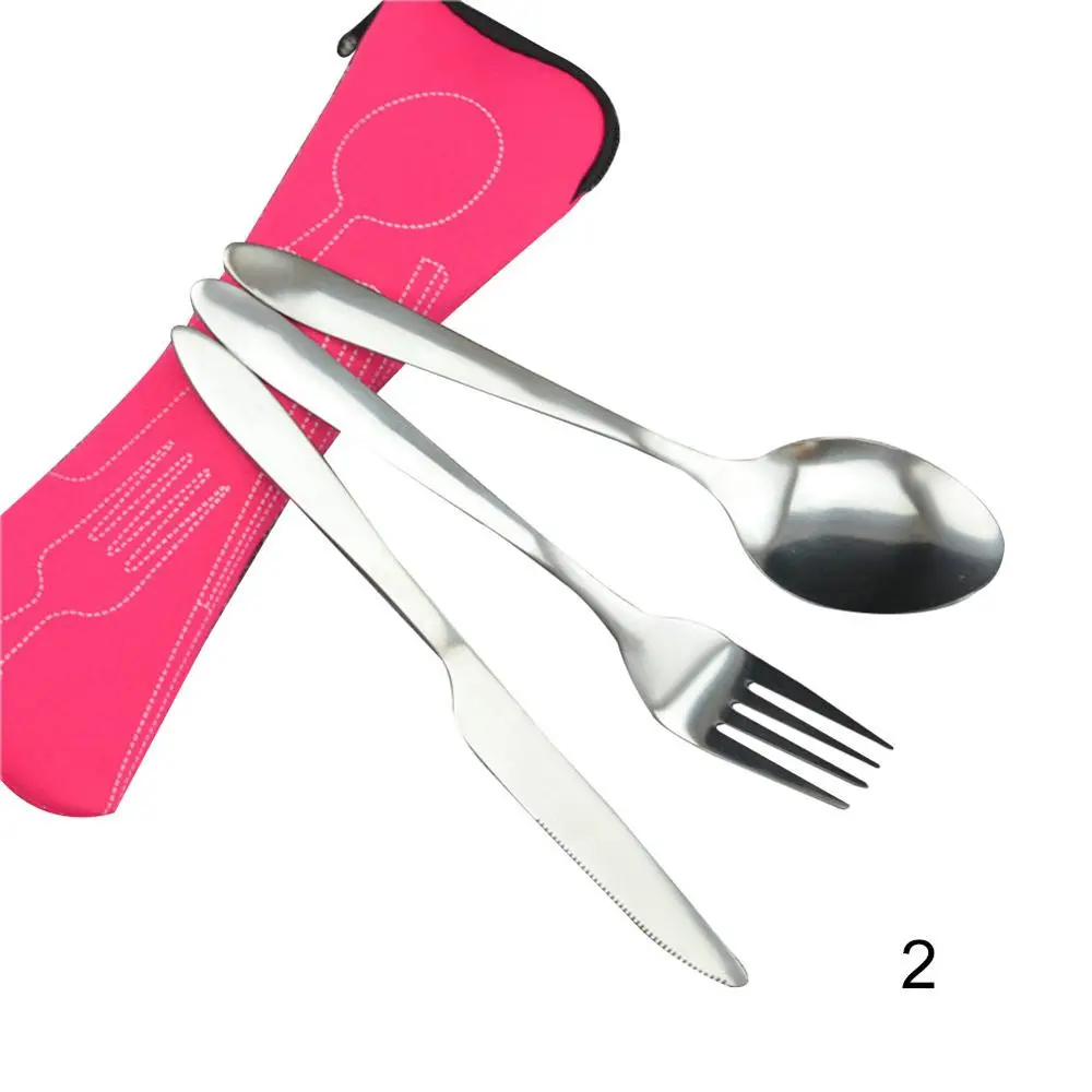 

QL 3Pcs/Set Stainless Steel Fork Spoon Chopsticks Travel Camping Cutlery Tools Tableware can cutlery