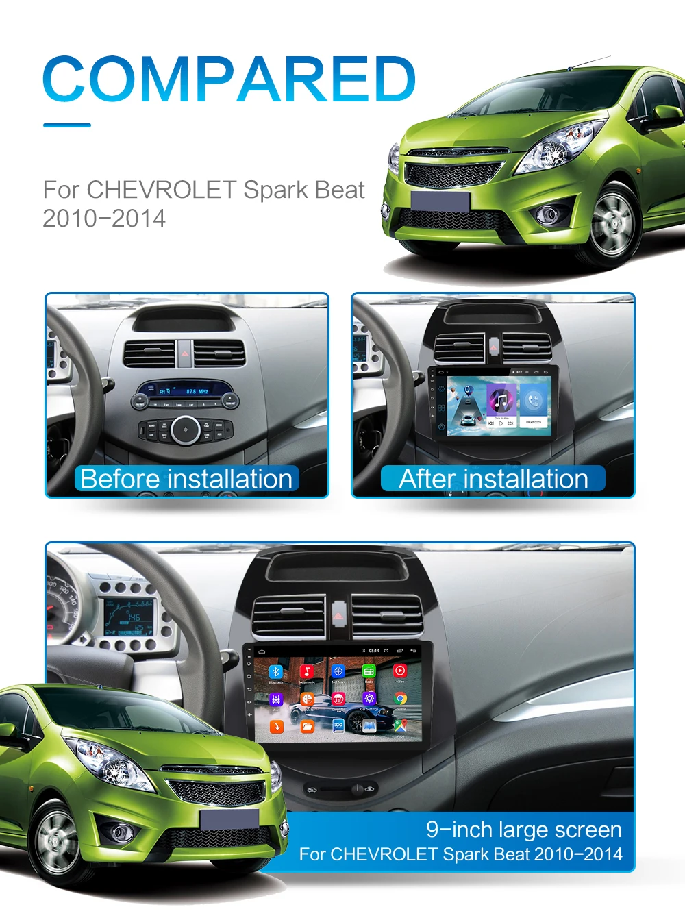 2.5D 2Din Android 8.1GO автомобильный dvd мультимедийный плеер gps для CHEVROLET Spark Beat M300 2010 2011 2012- навигационное Радио BT WiFi