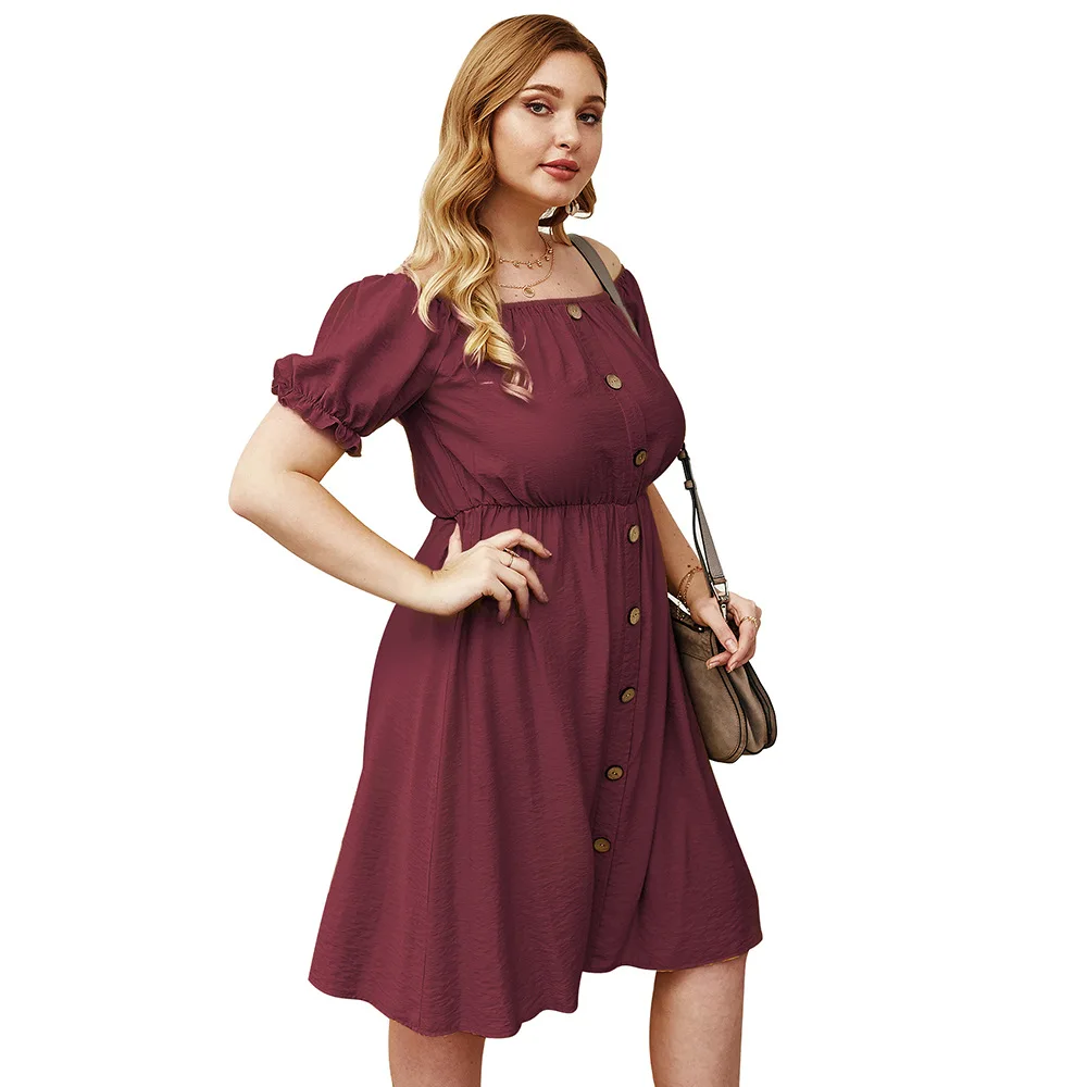 Plus Size 4XL Women Summer Dress Solid High Waist Sundress Sexy Cold Shoulder Deep Vestidos Slash neck Loose Button Short | Женская