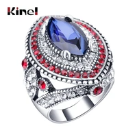 2020 new fashion blue big rings for women silver color mosaic red crystal vintage wedding ring jewelry