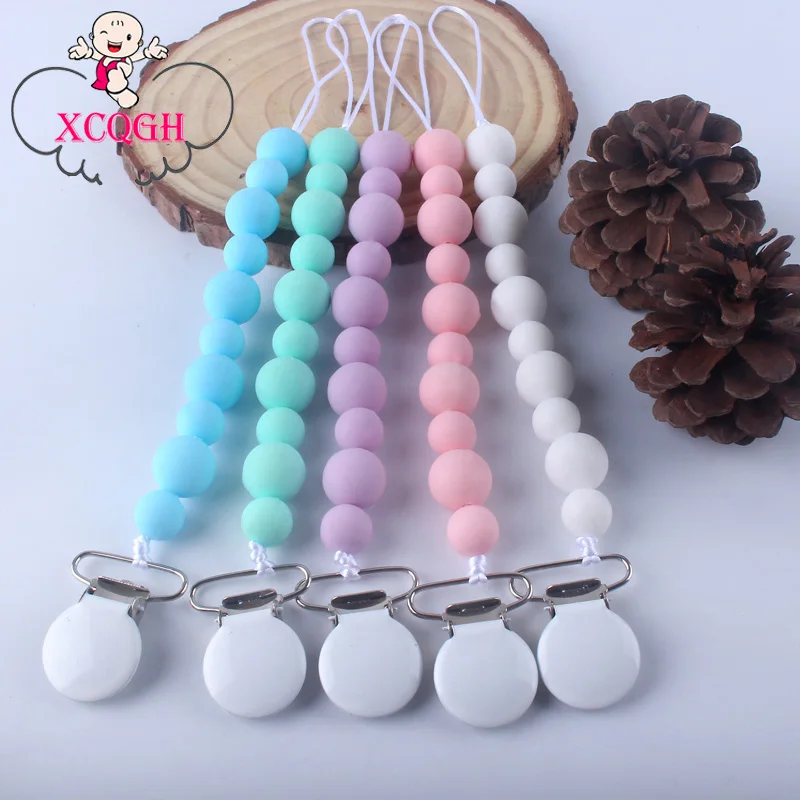 XCQGH Baby Pacifier Chain Clip Pure Color DIY Loose Beads Molar Silicone Anti-drop | Мать и ребенок