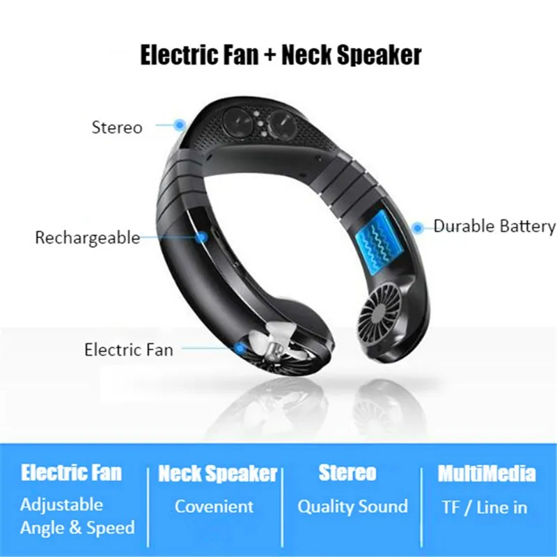 2 в 1 шейный кулер и Bluetooth динамик Электрический вентилятор музыкальный центр