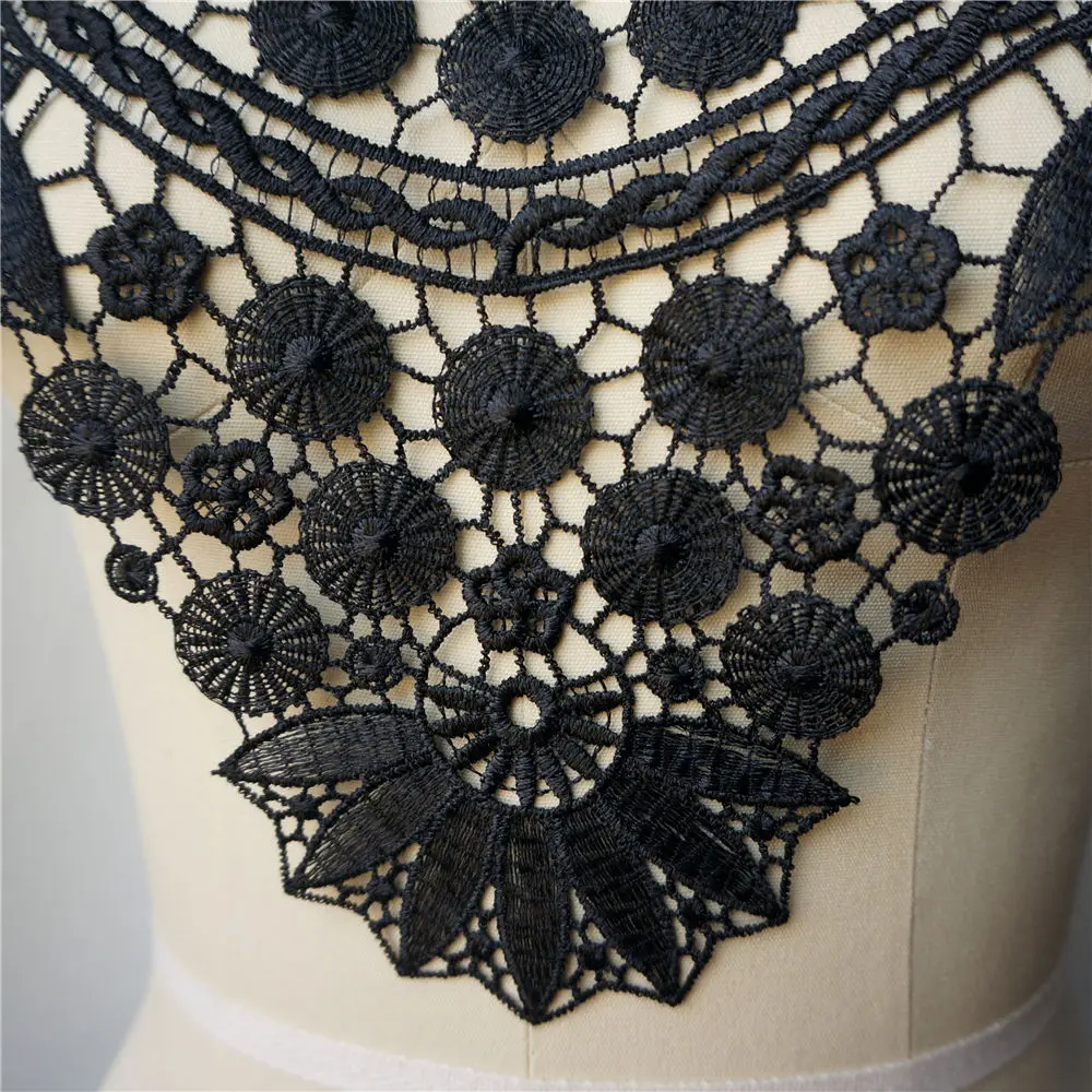 Черный цветочный тканевый воротник круглый точечная сетка вышитая аппликация