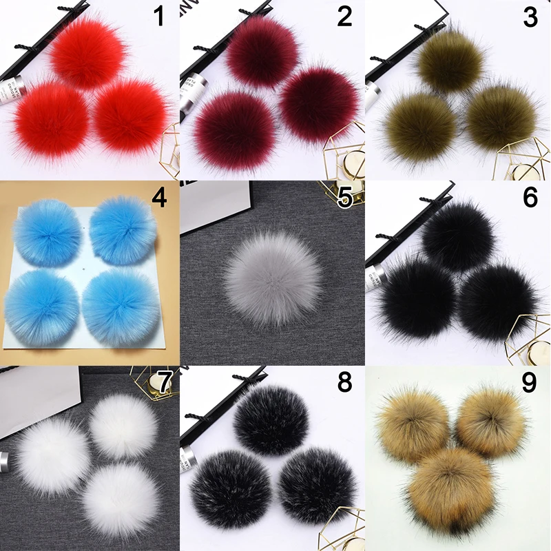 

8/10Cm Colorful White Faux Fox Pompoms Luxury Fur Ball For Knitted Hat Cap Winter Beanies Real Fur Pom Poms With Button Or Rope