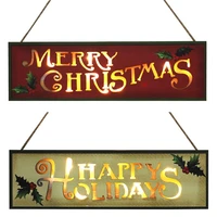 christmas door decoration sign wooden door hanger xmas sign with led light for farmhouse indoor outdoor decor merry christmas