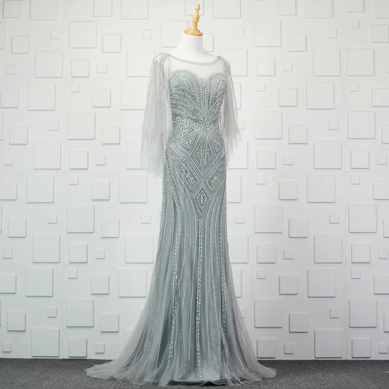 Вечерние платья с юбкой-годе Дубай золотистые блестки Украшенные бусинами для