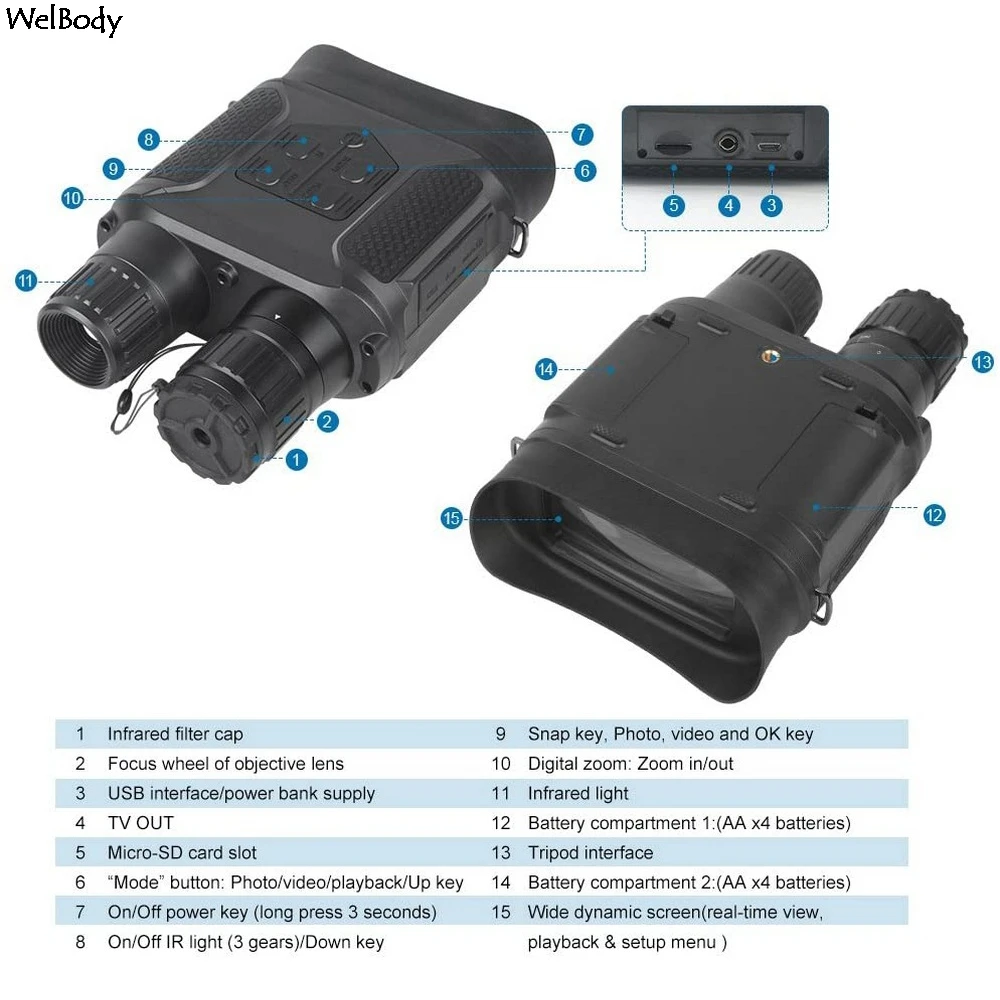 NV400B 400M Range IR Night Vision Goggles WG400B Hunting NV Binoculars with Video and Picture Riflescope for Hunter | Инструменты