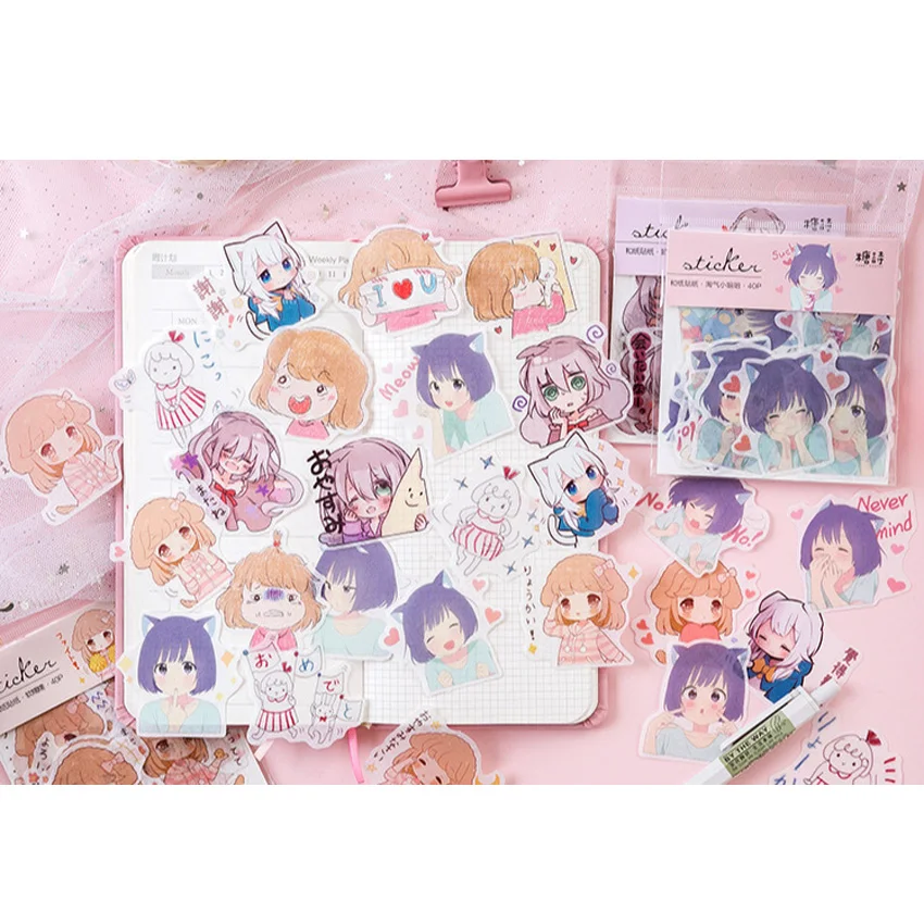 

40 шт. в упаковке, маленькие бумажные наклейки для девочек, украшения «сделай сам», альбомный дневник, японские наклейки для скрапбукинга, ми...