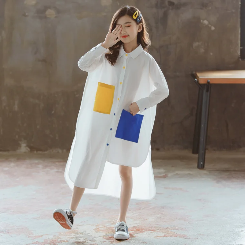 

Teenage Girls Dress Children's Clothing Autumn Spring White Shirt Dresses Girl Clothes Loose Shirts Mother And Daughter Dress