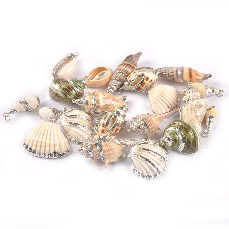 Смешанные натуральные раковины покрытые серебром для пляжного декора DIY кулон