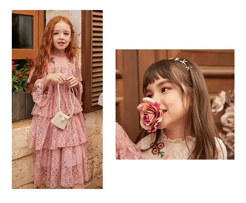 Платье для больших девочек весенняя одежда 2020 детское многослойное кружевное