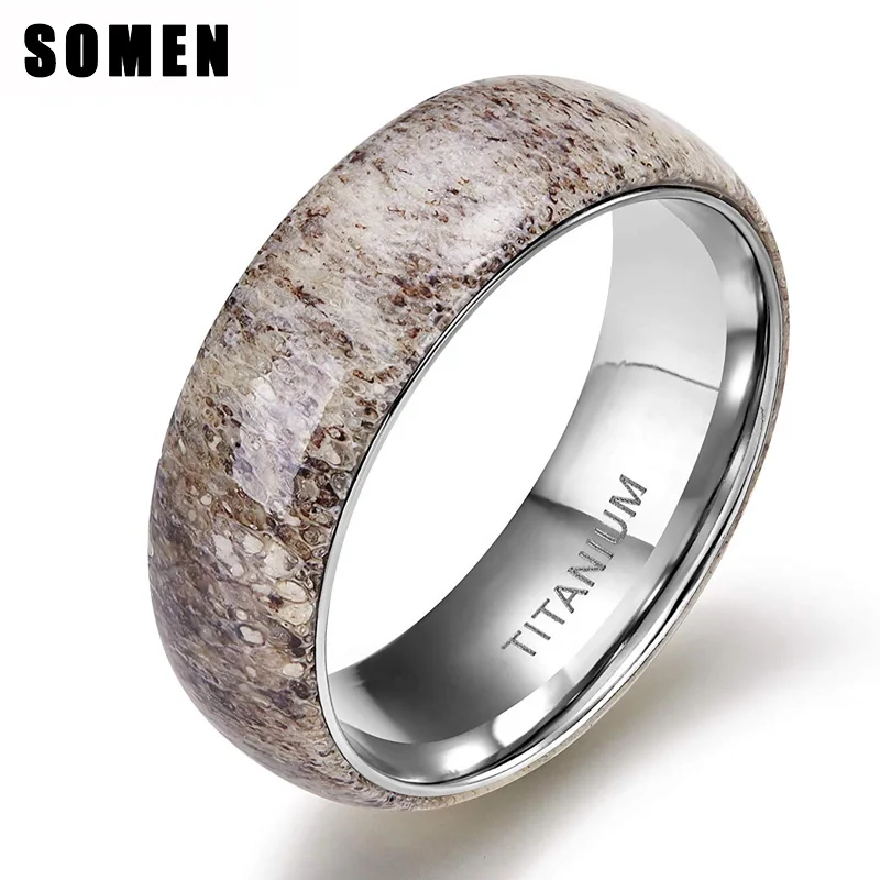 

Somen Natural Deer Antler Rings for Men Ring Domed Edges Titanium Wedding Engagement Band Comfort Fit Unique Unisex Jewelry