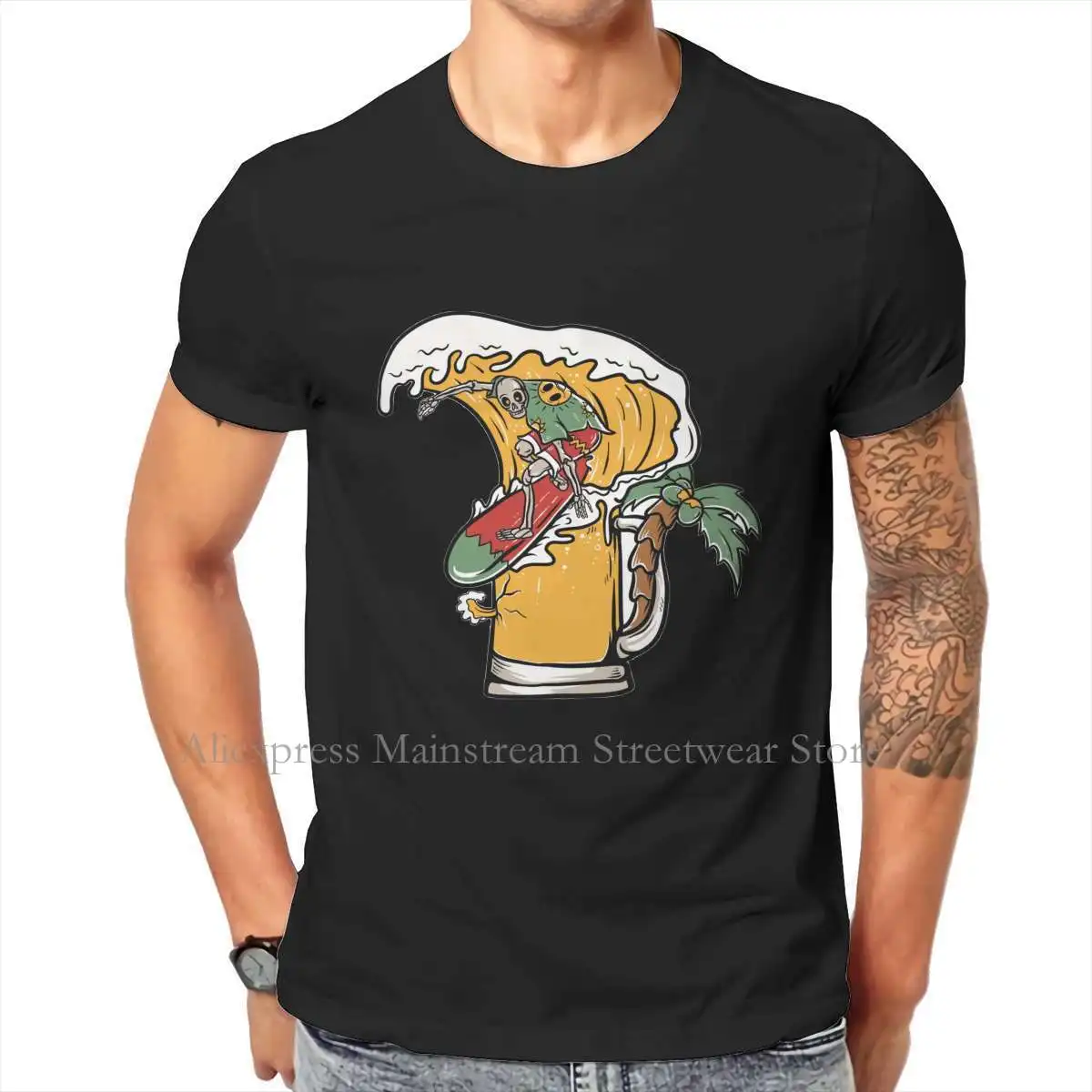 

Футболка с принтом черепа, серфинга на пиве, стиль волны 2021 2022, удобная креативная Подарочная одежда, футболка с коротким рукавом, горячая ра...