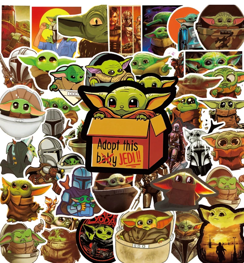 50pcs Disney Yoda Baby Waterproof 3D Stickers Cartoon Anime Figures Water Cup Laptop Luggage Decorative Sticker Toys for Boys