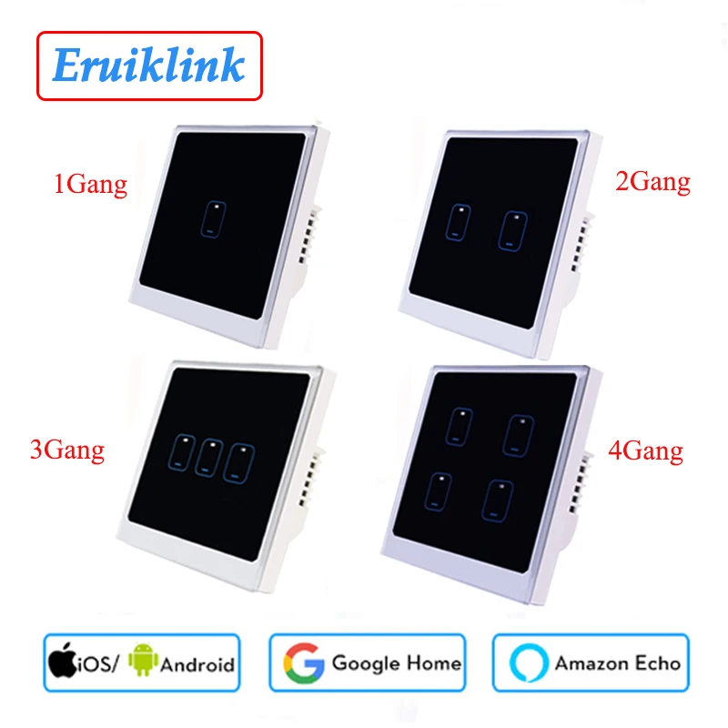 Настенный сенсорный смарт выключатель 1/2/3/4 клавиши с управлением через