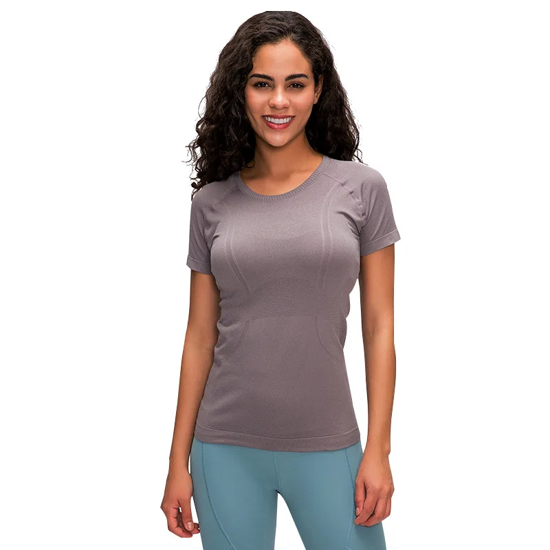 

2021 new ladies short-sleeved round neck sports T-shirt running fitness tops Slim breathable yoga short sleeves