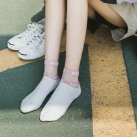 1 pair ladies socks fashion korean cotton and silk socks bright letters lace leisure breathable socks woman socks white socks