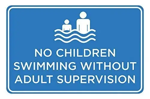 

Metal Tin Sign No Children Swimming Without Adult Supervision Print Blue White Picture Symbol Notice Pool Rules Sign Metal