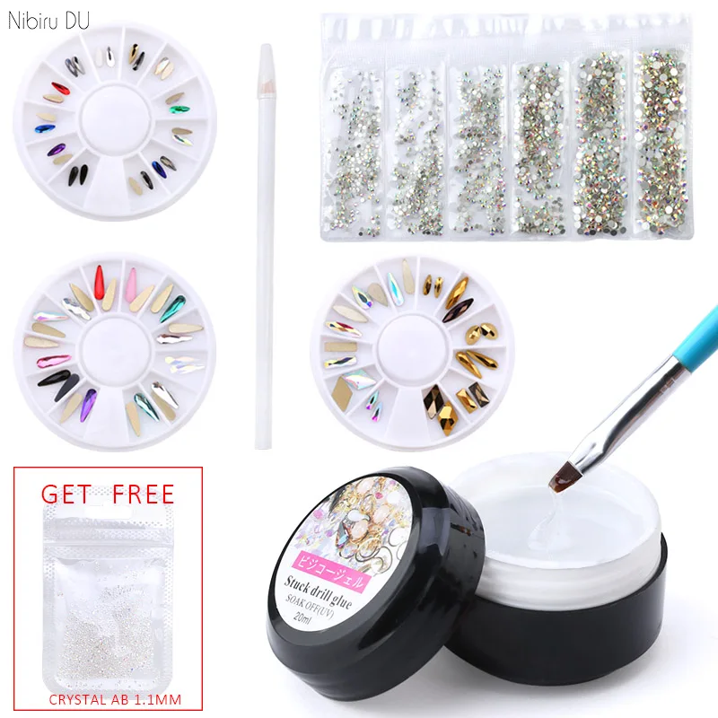 Многоразмерный кристалл AB клей для ногтей наборы 3D художественных украшений