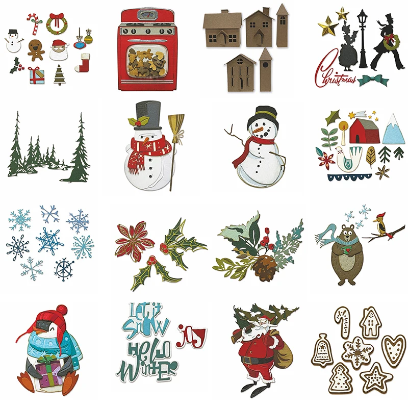 

Christmas Decoration Snowmans Tree Elk Snowflake Letter Metal Cutting Dies for Scrapbooking Embossing Diy Album/photo Paper Card