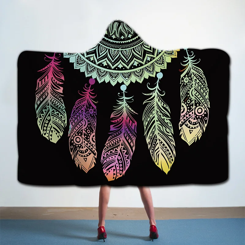 Одеяло с капюшоном изображением животных совы переносное зимнее одеяло из