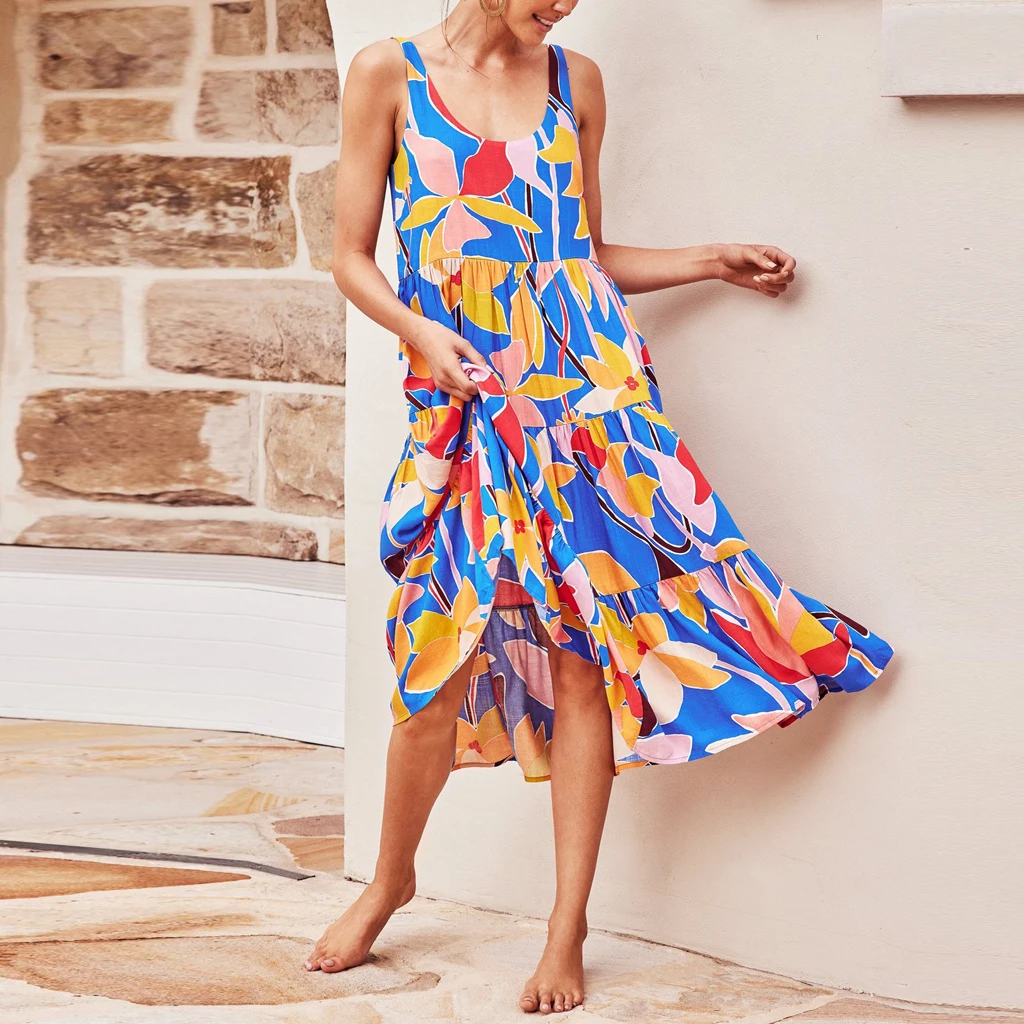 

2021 Women's Clothing Dresses Summer Dress Woman Casual Women Sundresses Long O Neck Backless Sleeveless Tank O Neck Sundress