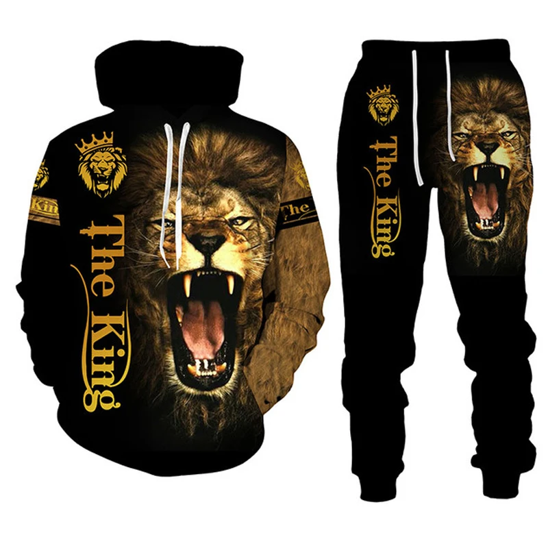 

The Lion King Autumn Winter 3D Printed Men's Hooded Sweater Set Men's Sportswear Tracksuit casual men outfit Mens Clothing Suit